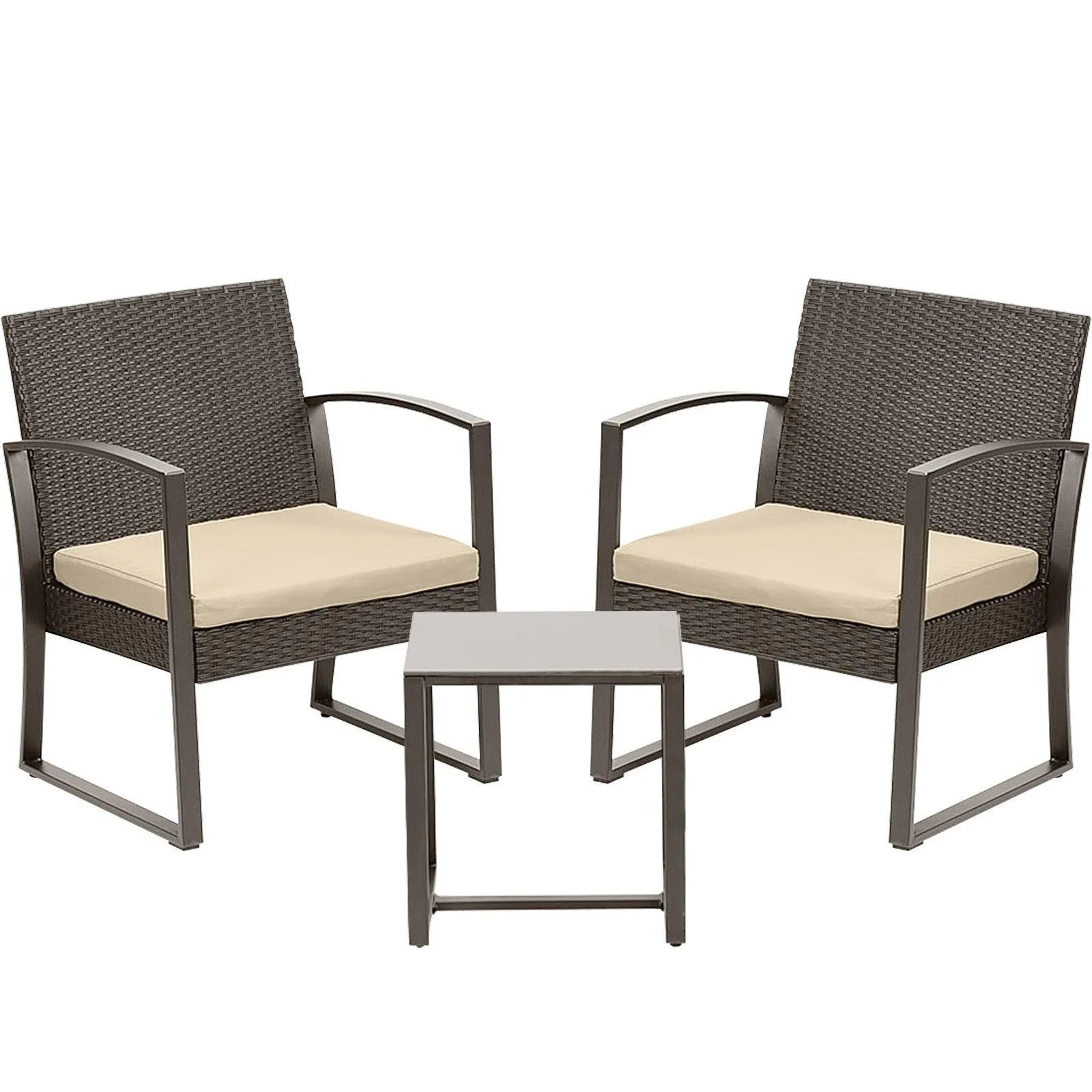 3-Piece Patio Furniture Set - Outdoor Rattan Wicker Chairs with Table, Sofa Set Including Cushions, Ideal for Conversations in Garden or Poolside Furniture Aoodor LLC    Aoodor 