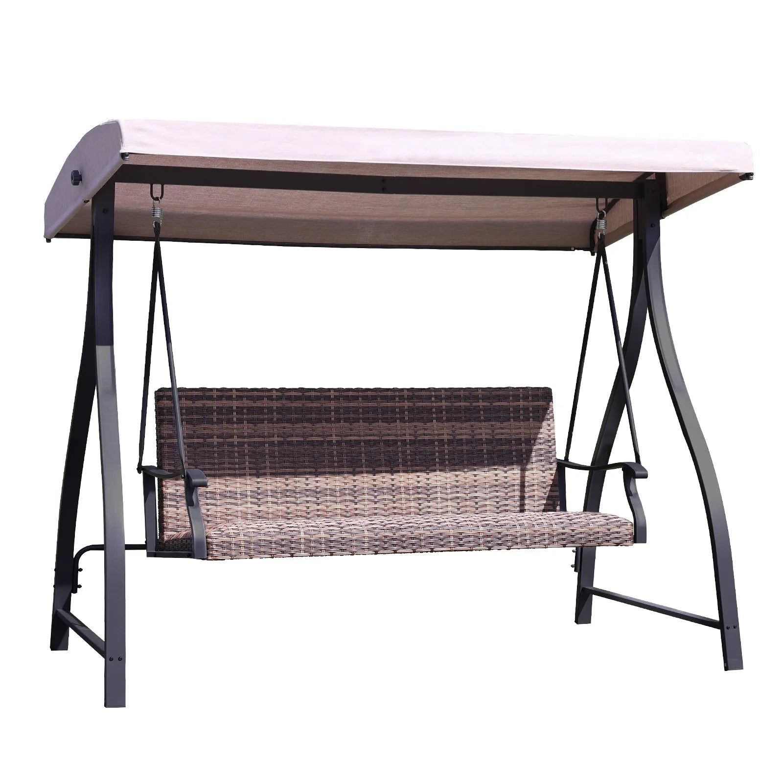 3-Seat Outdoor Rattan Patio Swing with Adjustable Canopy Brown Aoodor