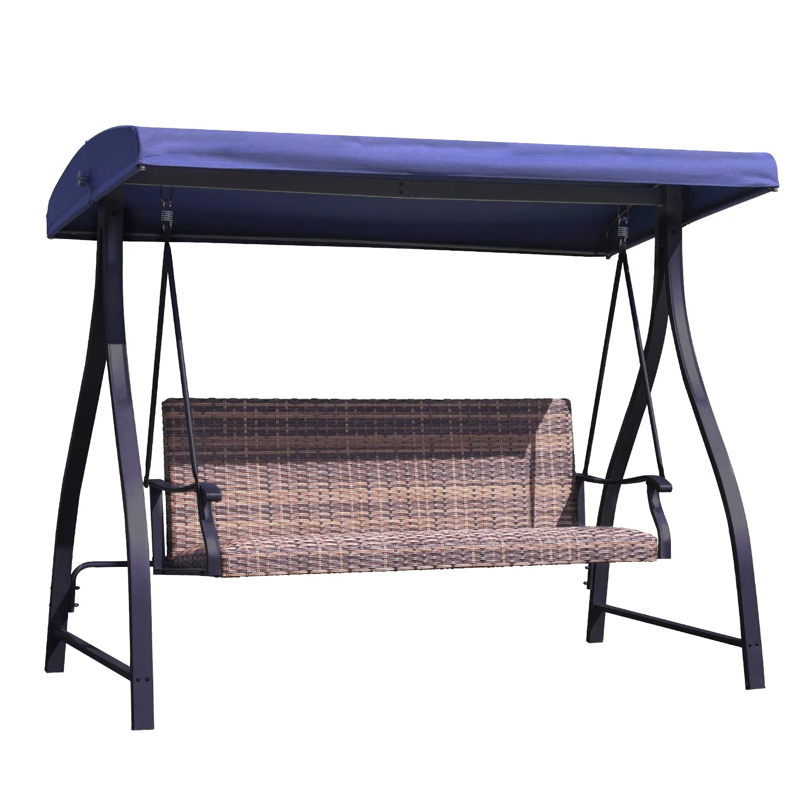 3-Seat Outdoor Rattan Patio Swing with Adjustable Canopy Dark Blue Aoodor