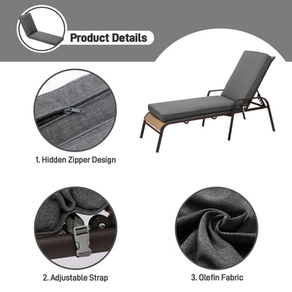 72x21x3 inch Patio Chaise Lounger Cushions Set of 2 - Charcoal