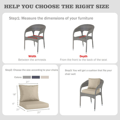 Outdoor Chair Cushions, Patio Deep Seat Cushions with Handle & Adjustable Straps - Khaki