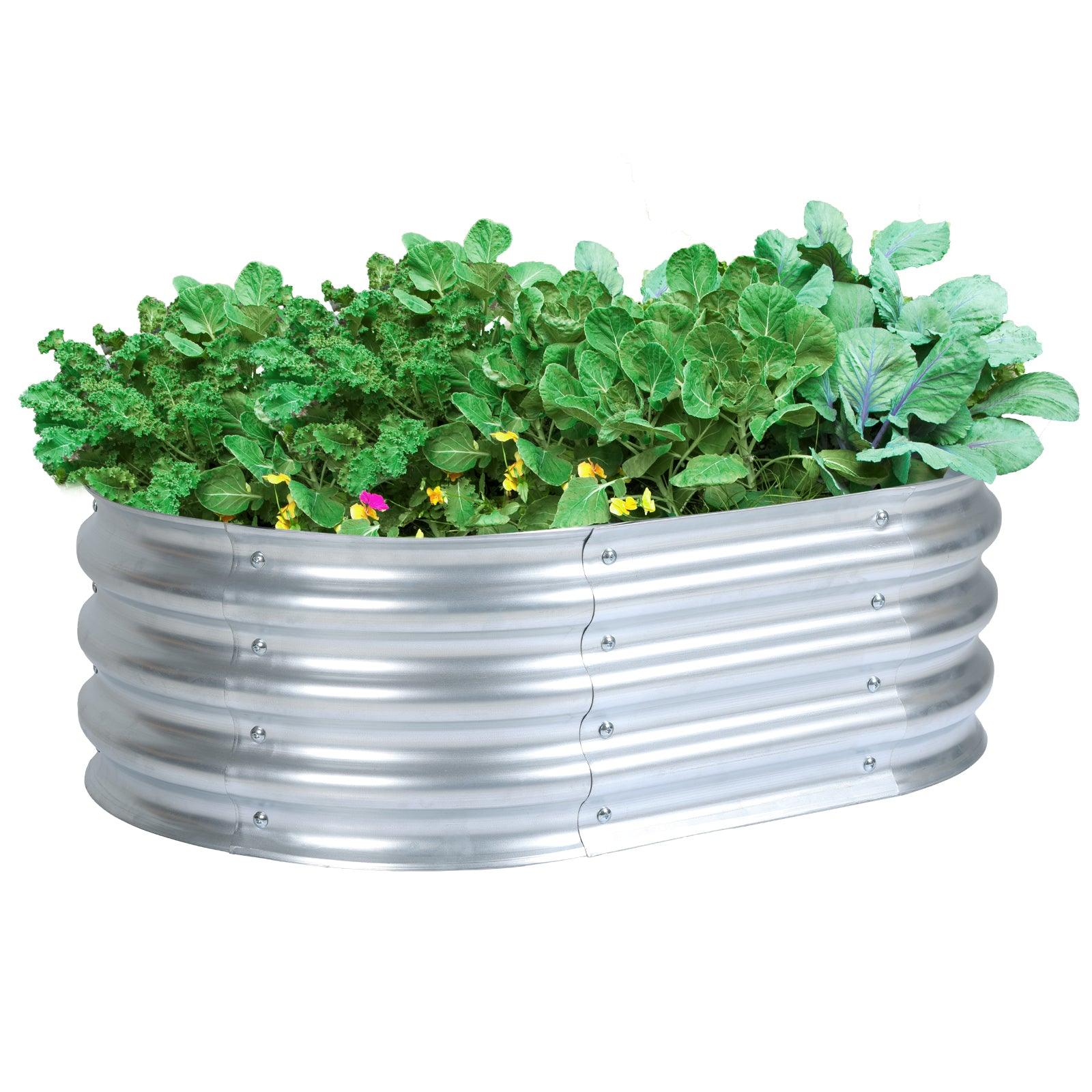 35(L)x24(W)x12(H)inch Galvanized Raised Garden Bed Kit, Outdoor Garden Planter Oval Large Boxes for Vegetables, Flowers, Herbs - Silver Aoodor