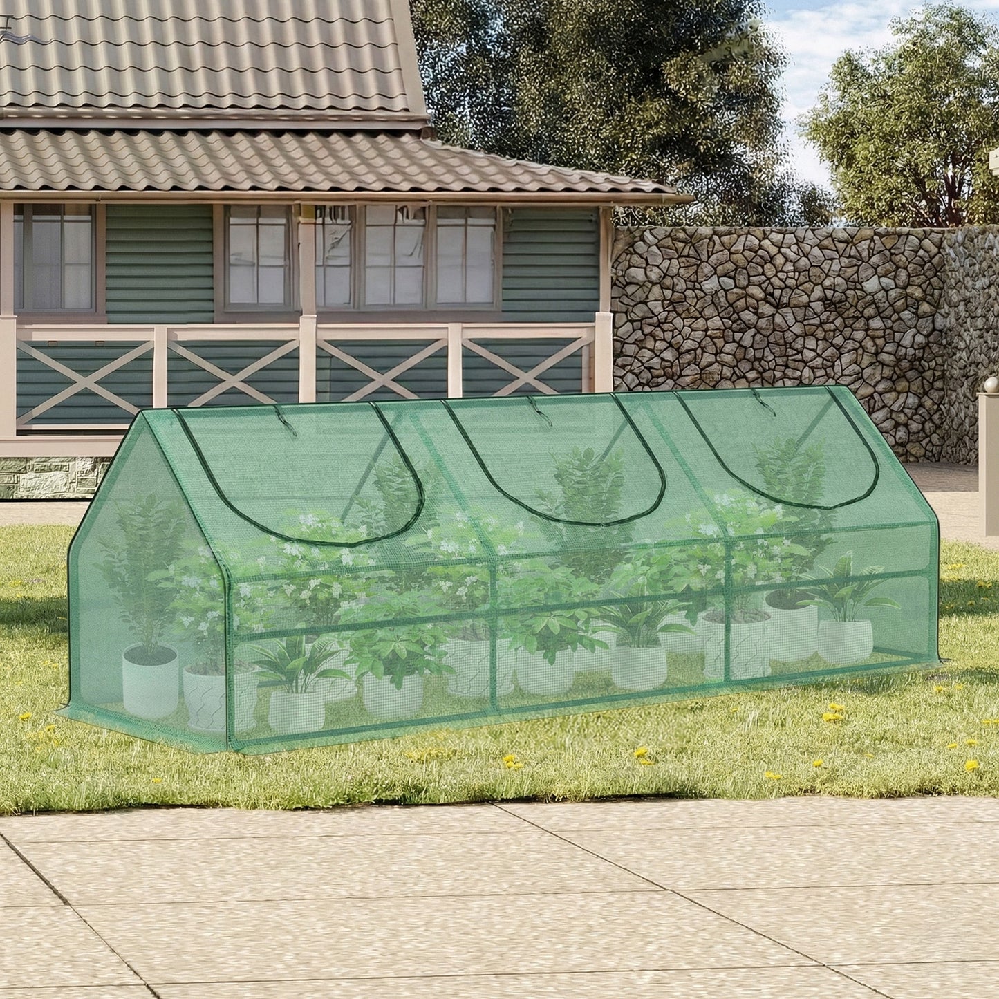Mini Greenhouse with Zipper Doors, Waterproof & UV Protected, Green