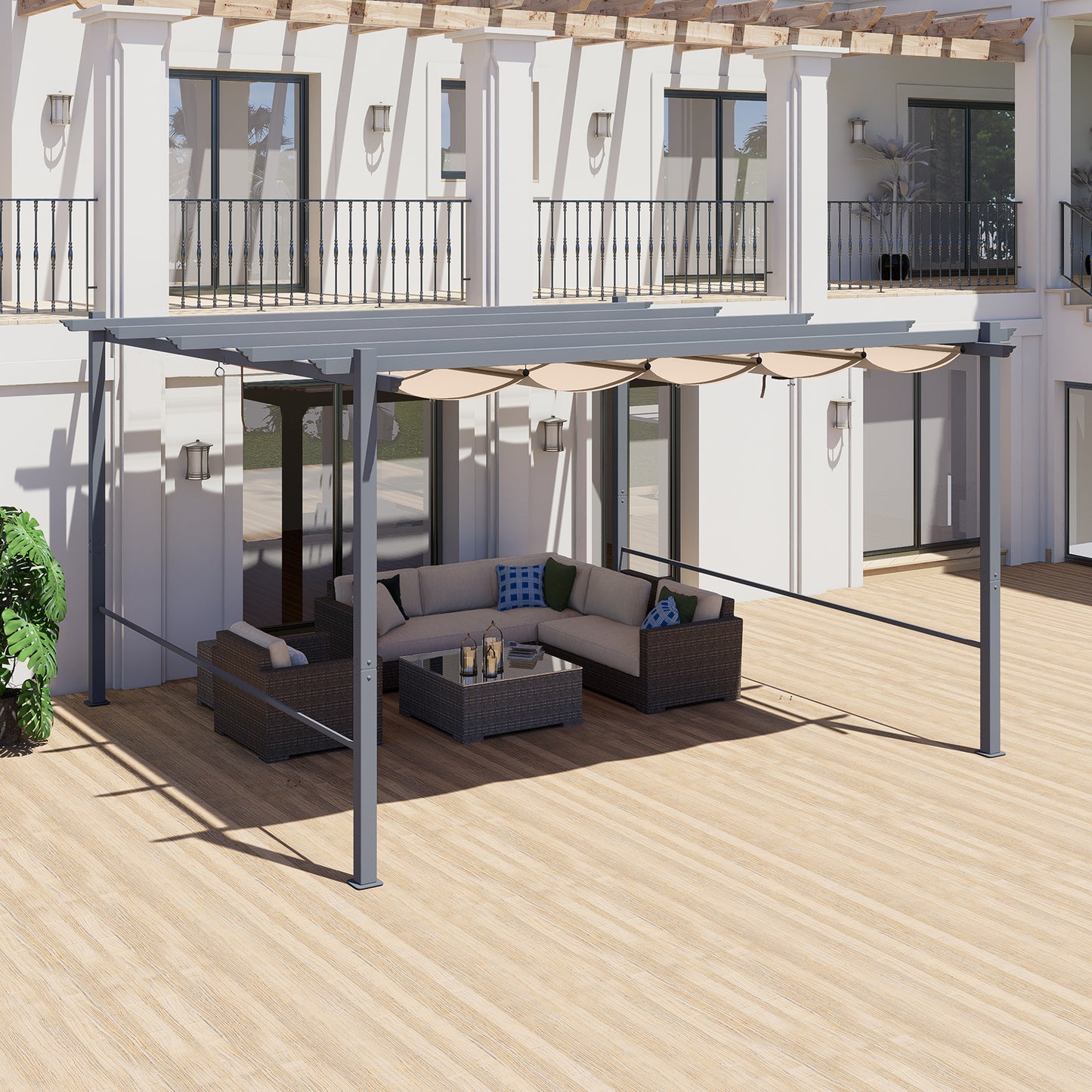 Pergola Replacement Canopy - Retractable Sun Shade Cover with Water-Resistant & UPF 50+ UV Blocking for Outdoor Patio Aoodor 