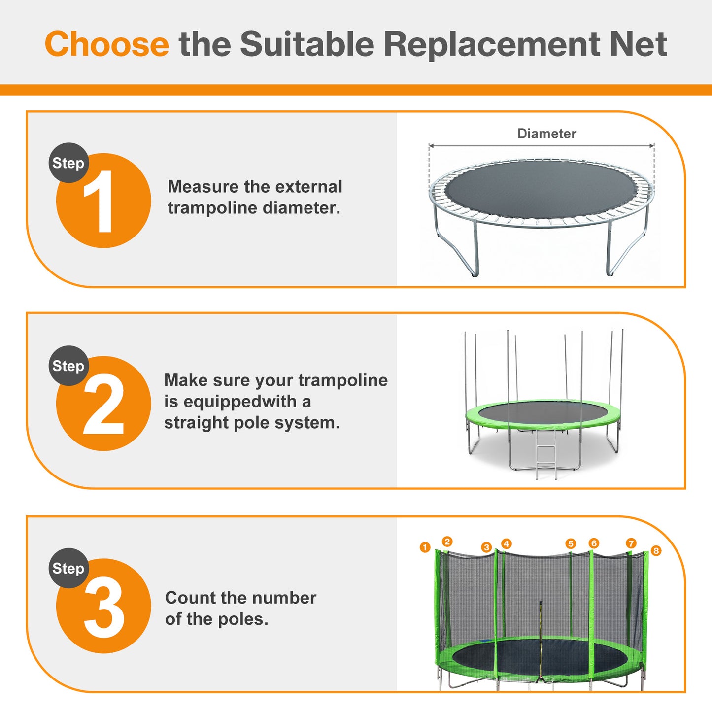 Trampoline Replacement Net for Round Frame Trampolines, Safety Enclosure Net
