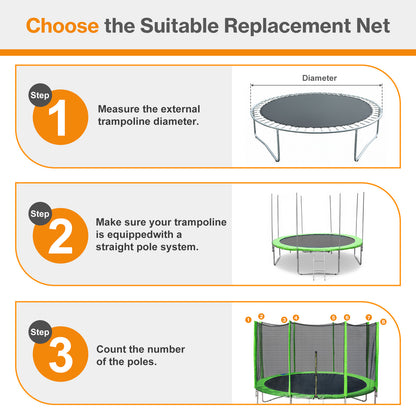 Trampoline Replacement Net for Round Frame Trampolines, Safety Enclosure Net