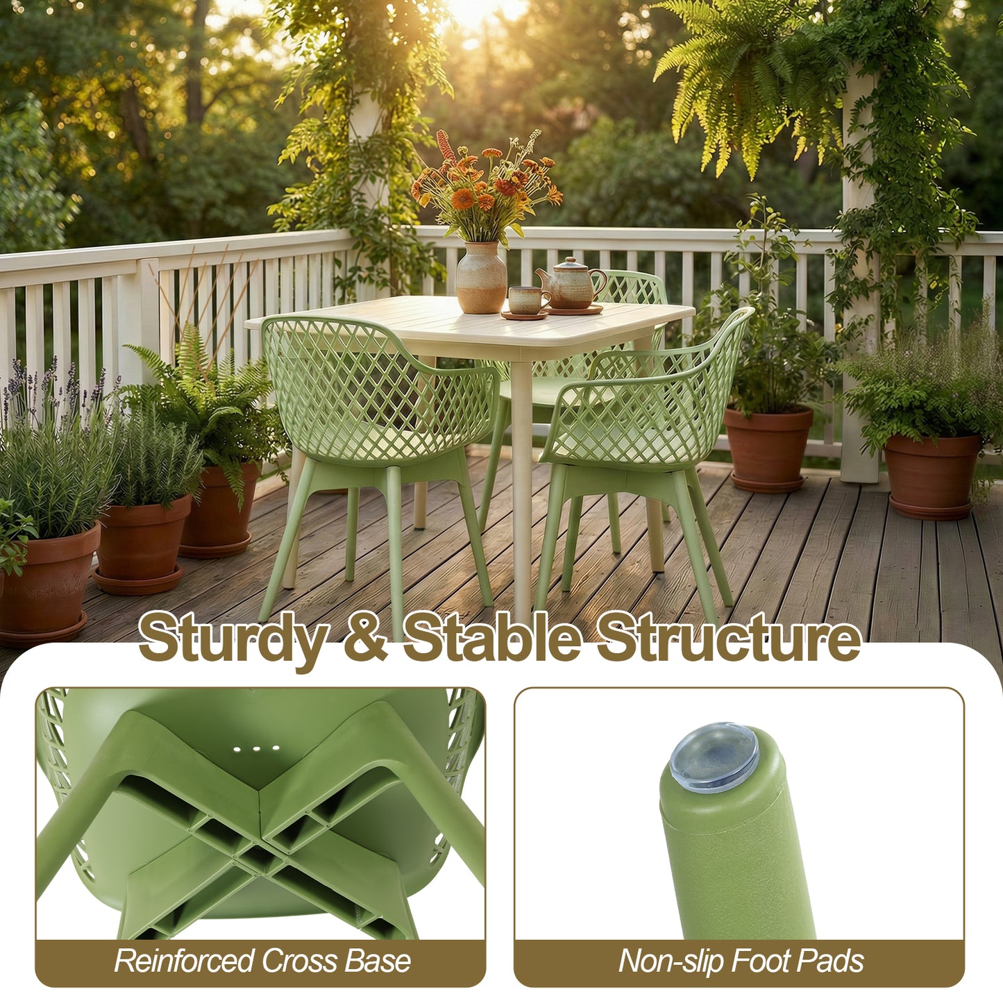 Modern Dining Chairs Set, Weather-Resistant Plastic Cafe Chairs