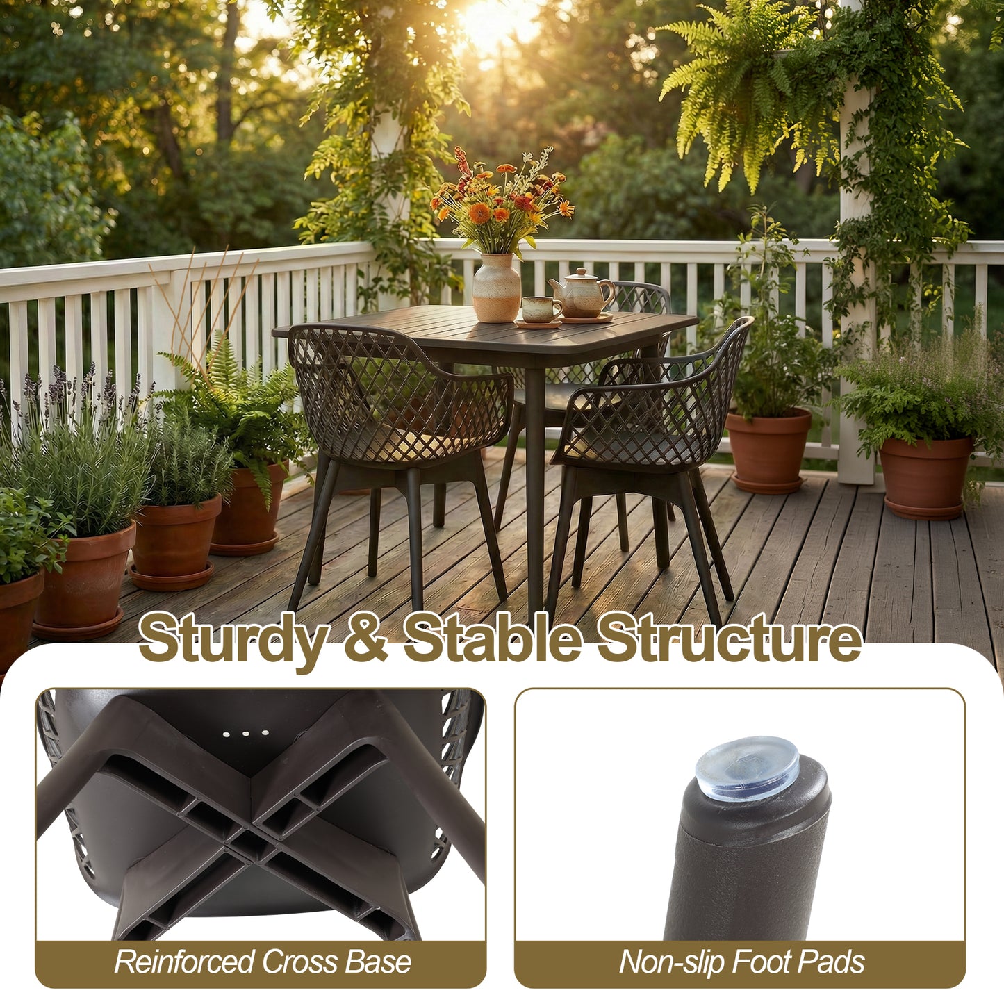 Modern Dining Chairs Set, Weather-Resistant Plastic Cafe Chairs