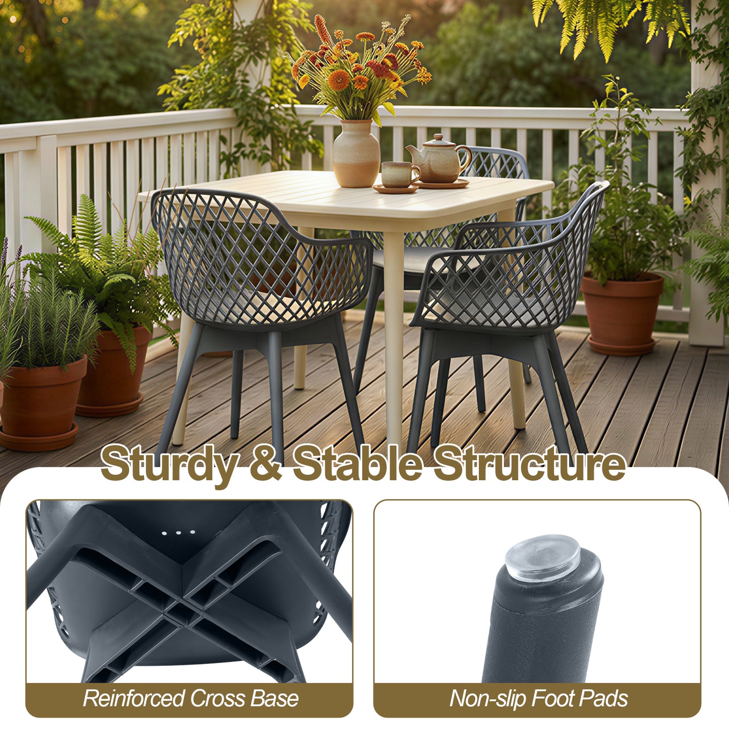 Modern Dining Chairs Set, Weather-Resistant Plastic Cafe Chairs