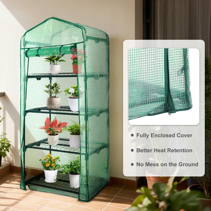 4 Tier Upgrade Greenhouse with Protective PE Base, Green
