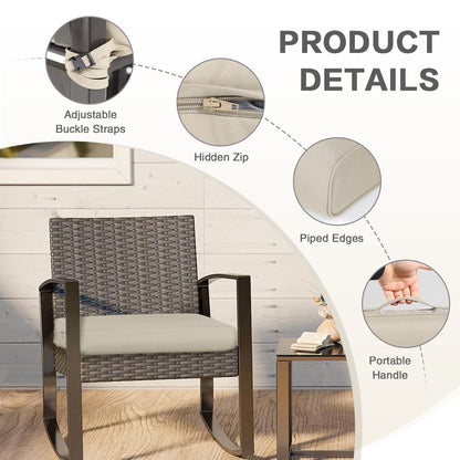 Outdoor Chair Cushion , Removable Cover with Hidden Zipper, Adaptable Secure Ties - Khaki