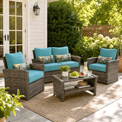 Outdoor Deep Seat Cushion Set with Lumbar Pillow, Blue