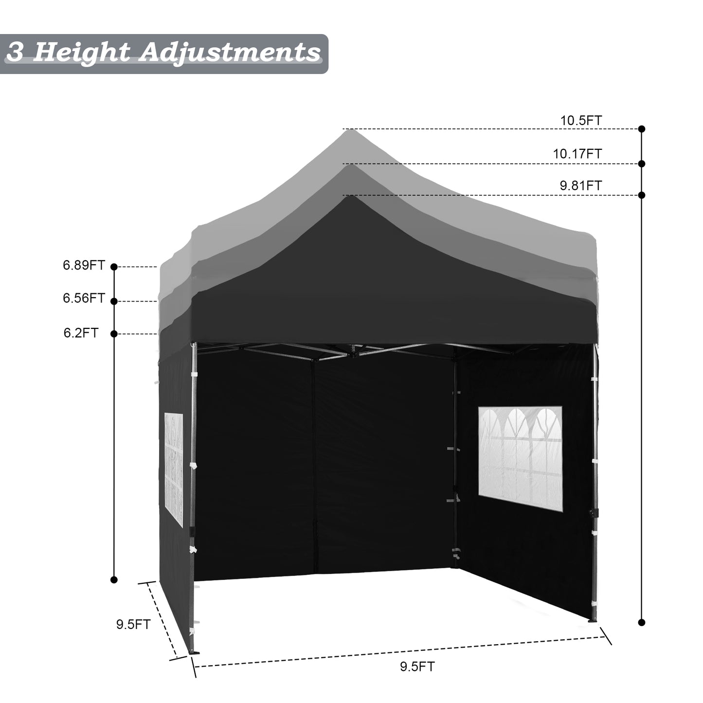 10x10 ft. Pop Up Canopy Tent with Windows Sidewalls and Wheeled Bag