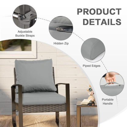 Outdoor Chair Cushions, Patio Deep Seat Cushions with Handle & Adjustable Straps - Gray
