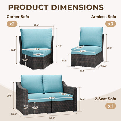 Premium 7 Piece L-shaped Patio Furniture Set with Turquoise Cushions - Casual Luxury