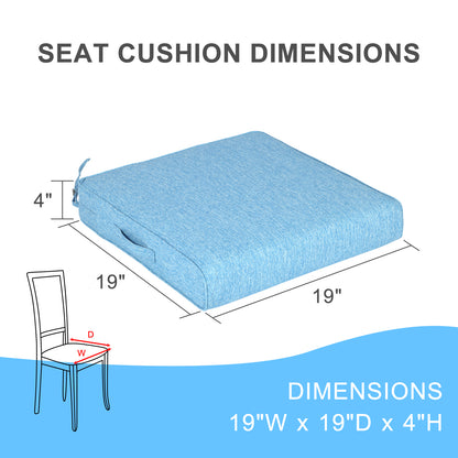 Outdoor Chair Cushions Set, Patio Chair Seat Pads with Handle and Ties, Lake Blue