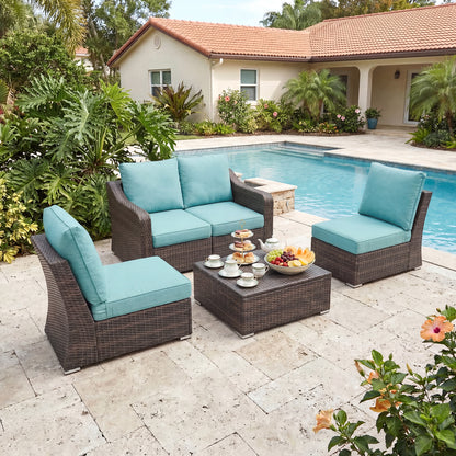 Outdoor Deep Seat Cushion Set, Patio Chair Back & Seat Cushions, Caribbean Turquoise