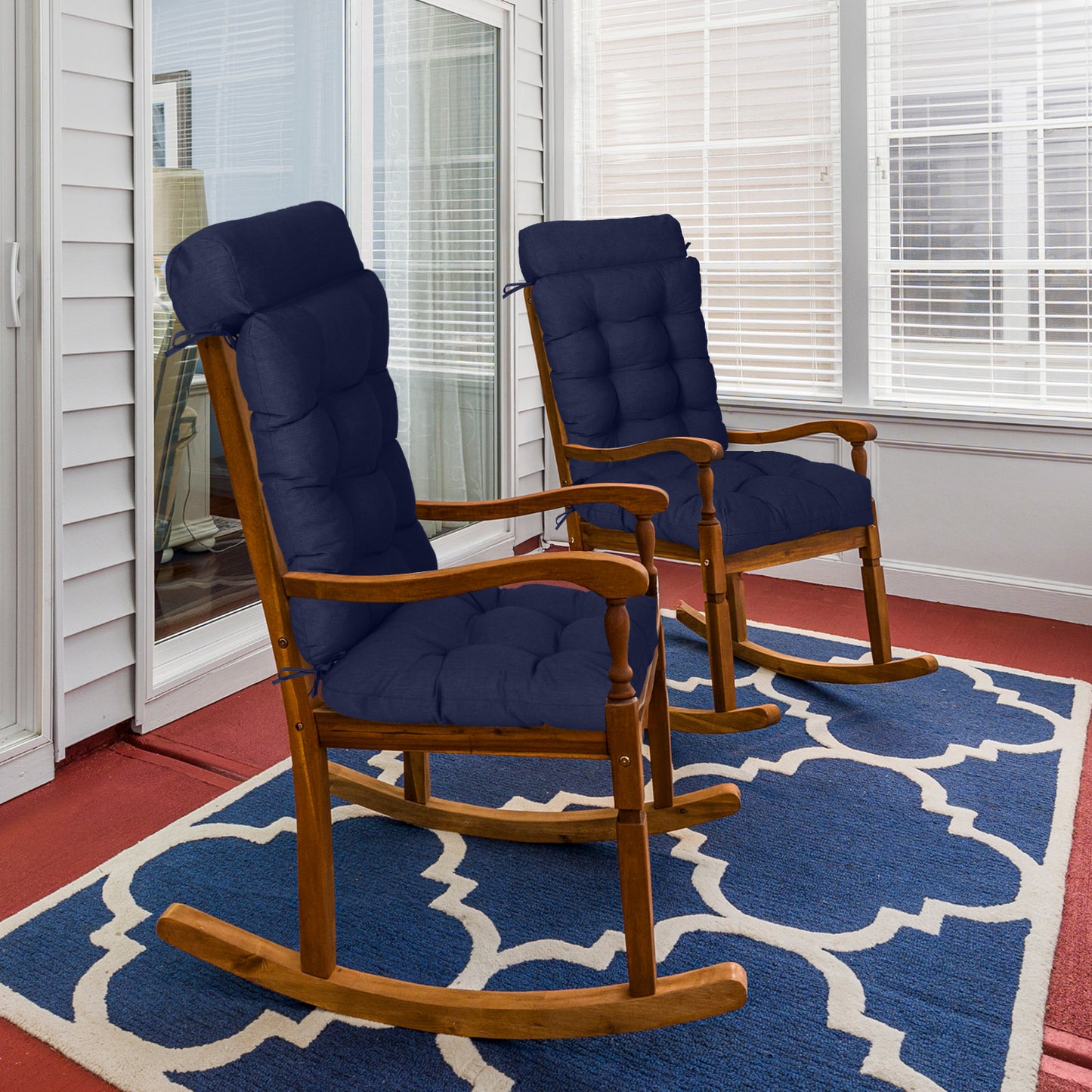 Tufted Outdoor High Back Rocking Chair Cushion Set of 2, Dark Blue