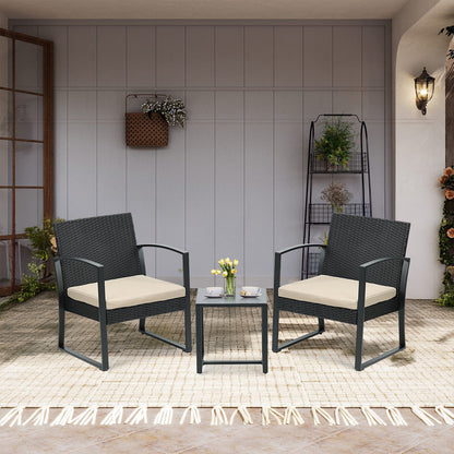 3-Piece Patio Furniture Set - Outdoor Rattan Wicker Chairs with Table, Sofa Set Including Cushions