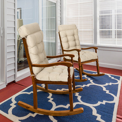 Tufted Outdoor High Back Rocking Chair Cushion Set of 2, Khaki