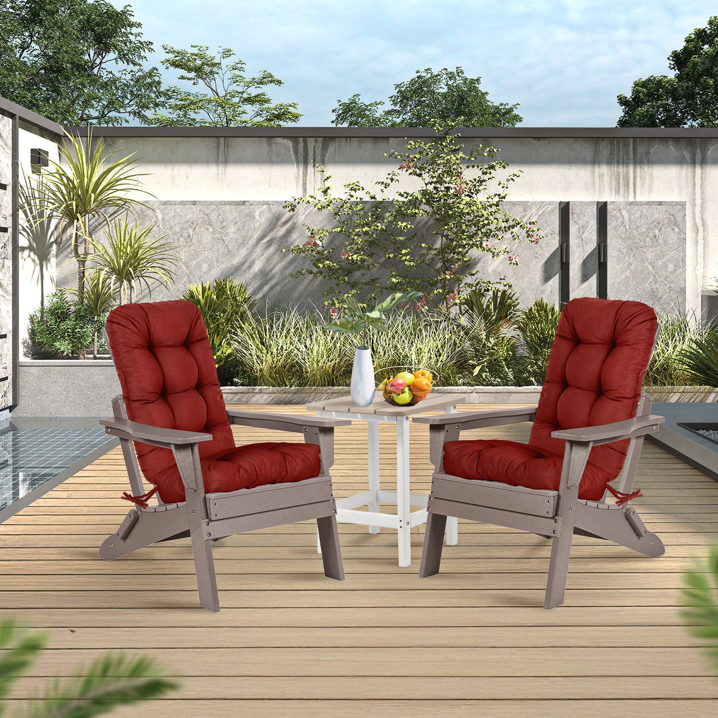 Outdoor High Back Tufted Adirondack Chair Cushion, Patio Rocking Chair Cushions with Ties, Set of 2, Red Aoodor 