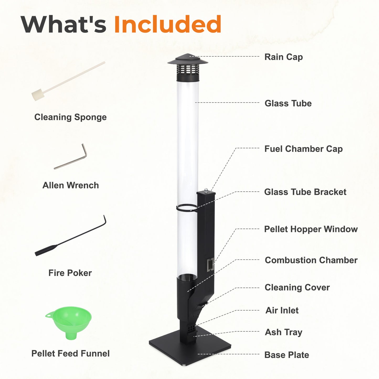 Outdoor Wood Pellet Patio Heater with Rain Cap and Viewing Window