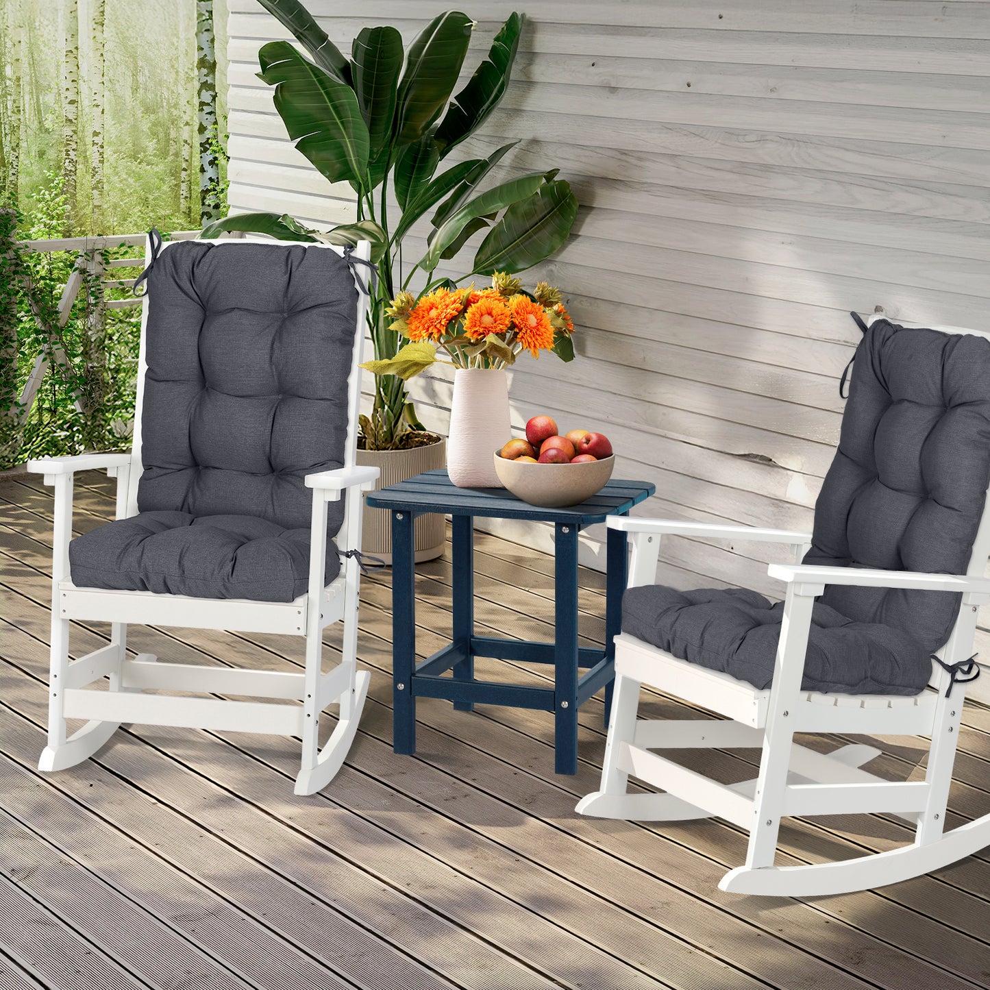 Tufted Outdoor High Back Chair Cushions Patio Replacement Cushion, Dark Gray