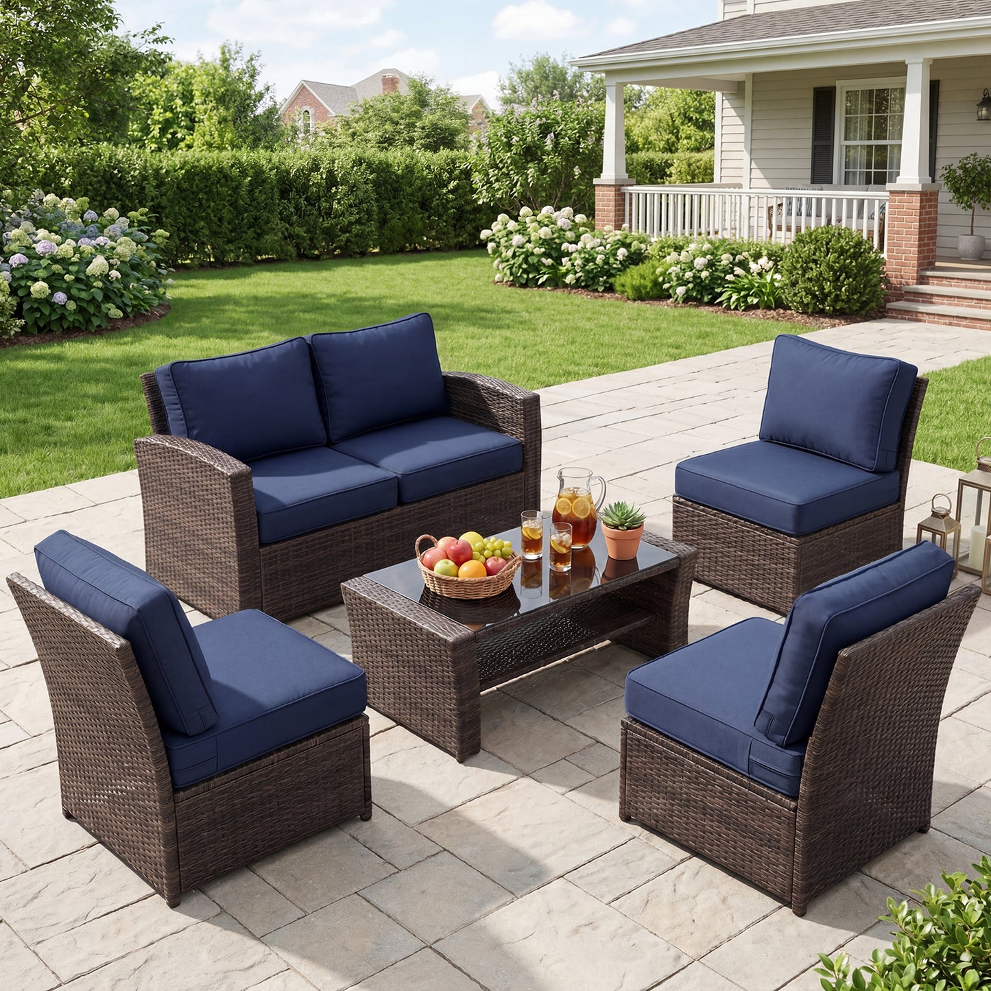 Premium Sunbrella Fabric Outdoor Patio Chair Cushions Set, Canvas Navy