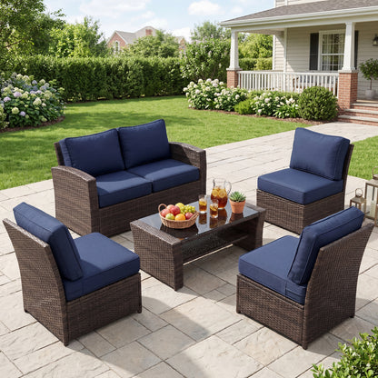 Premium Sunbrella Fabric Outdoor Patio Chair Cushions Set, Canvas Navy