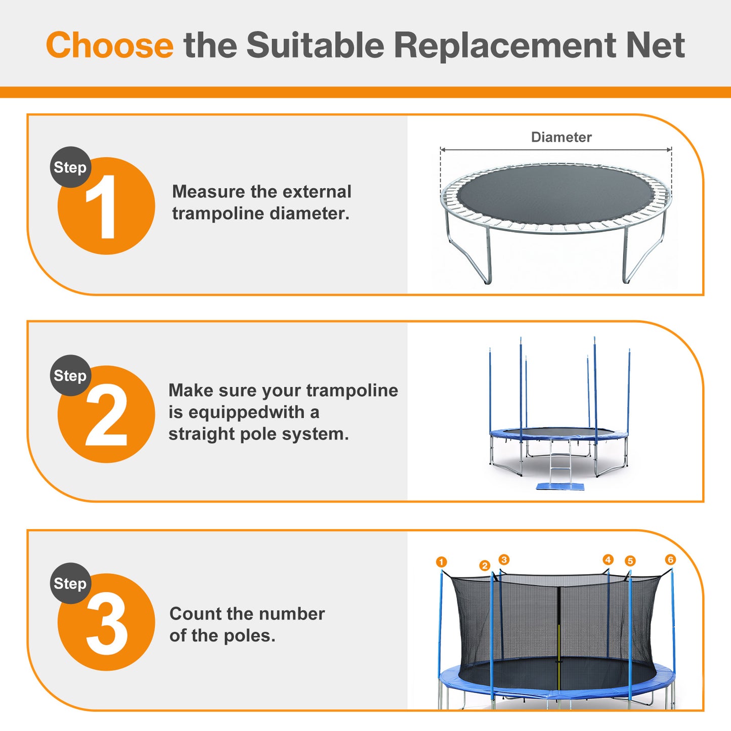 Trampoline Replacement Net for Outdoor Round Frame Trampolines, Safety Enclosure Net