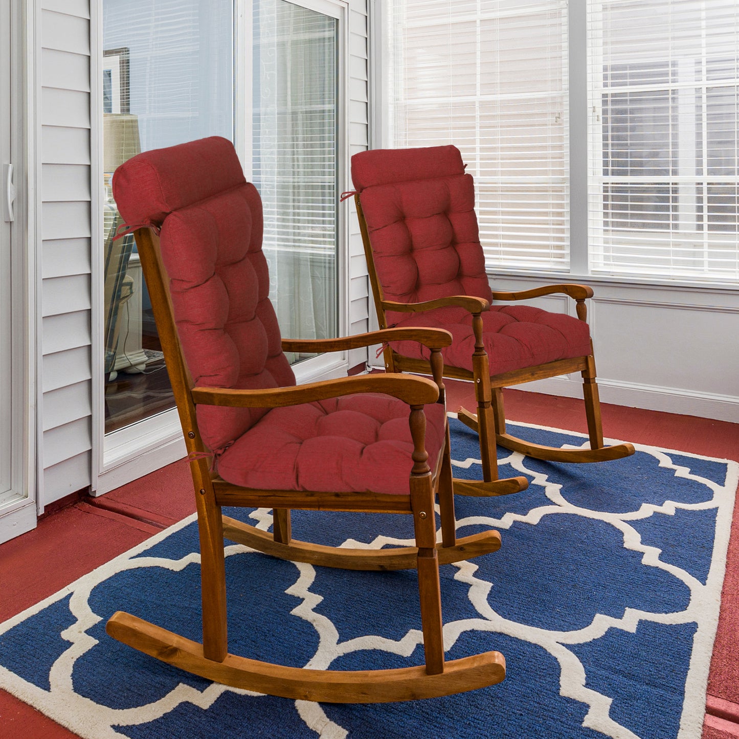 Tufted Outdoor High Back Rocking Chair Cushion Set of 2, Red