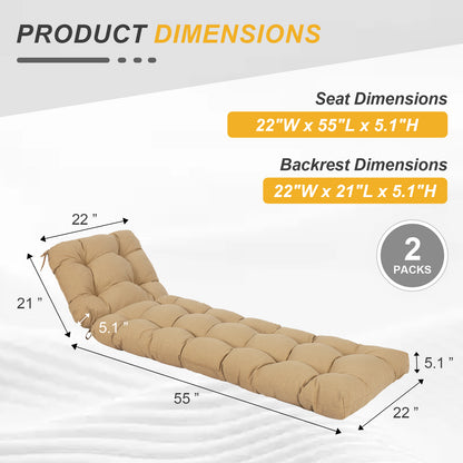 76"x22"x5.1" Polyester Tufted Chaise Lounge Cushion for Outdoor Wicker Chaise Lounge Use, 2 Packs - Brown