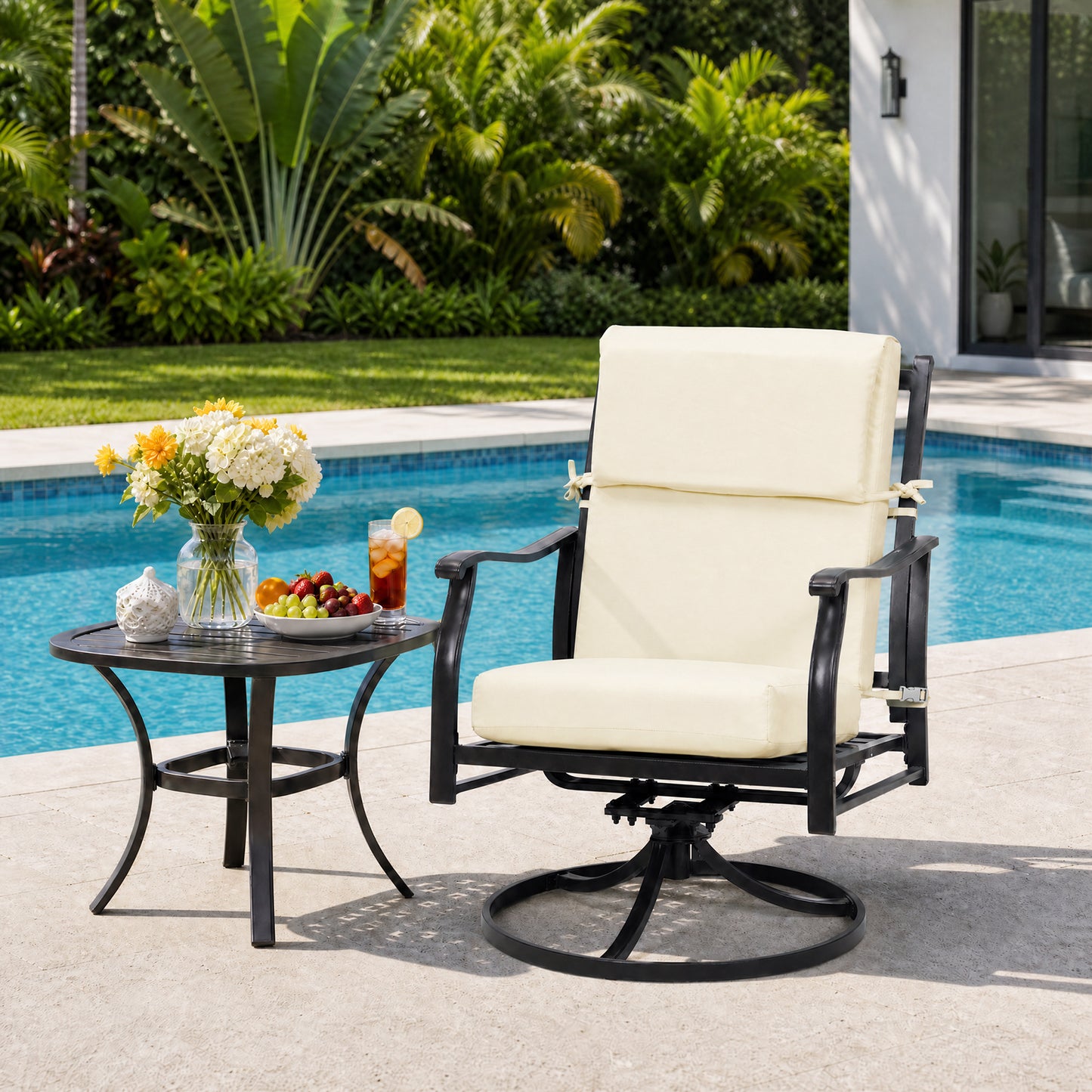 45x22x4 inch Outdoor High Back Patio Chair Cushions, Cream Yellow