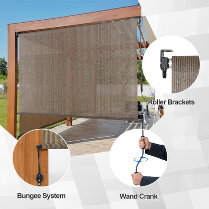 Patio Roller Shade, HDPE Fabric Outdoor Cordless Roll Up Blind with UV Protection