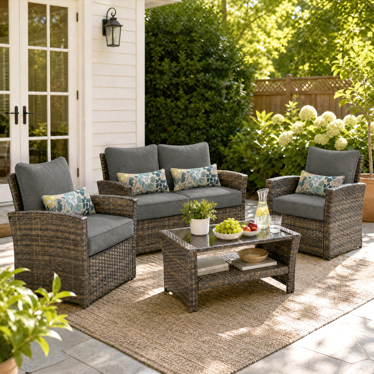 Outdoor Deep Seat Cushion Set with Lumbar Pillow, Patio Chair Back & Seat Cushions, Charcoal