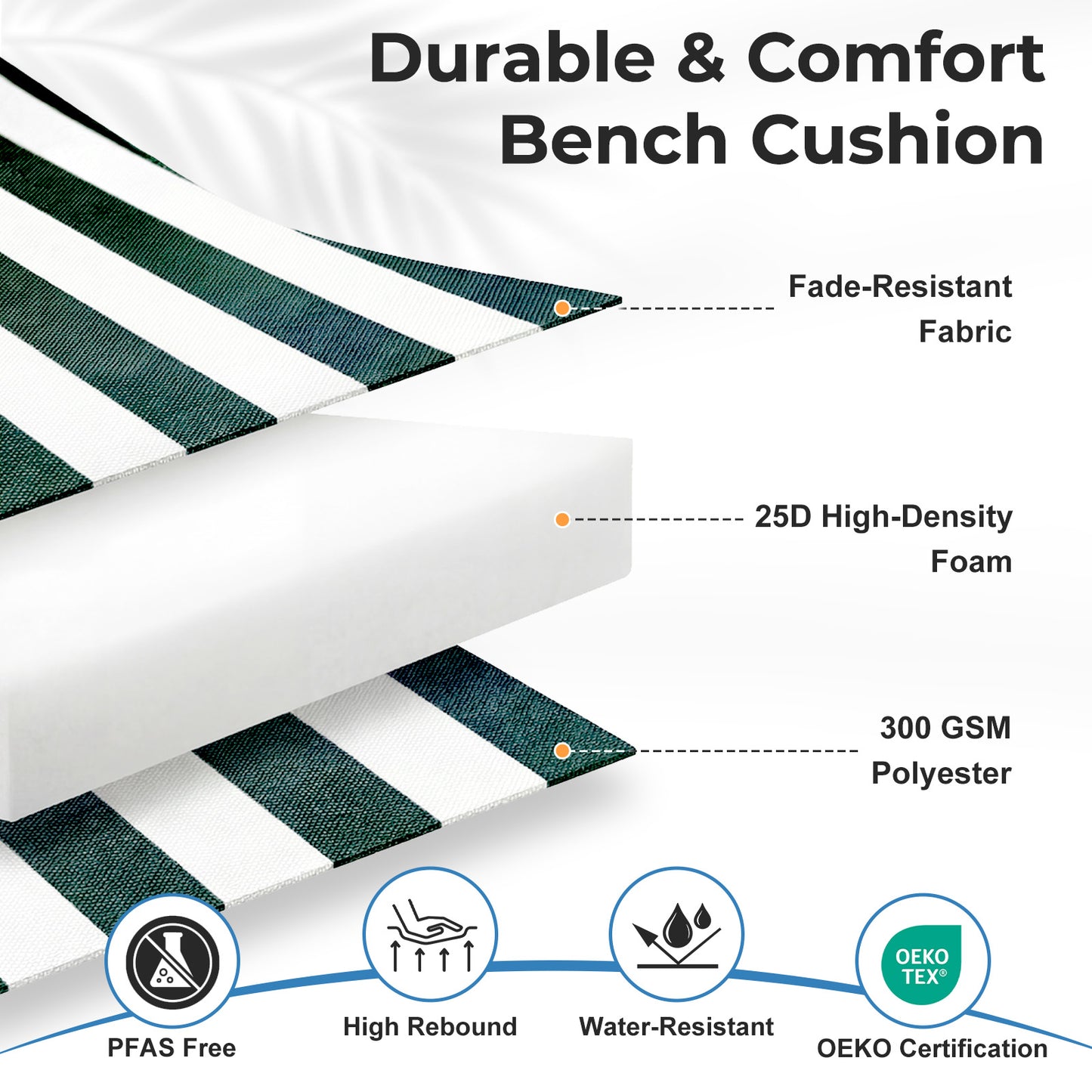 Outdoor 2-3 Seater Bench Cushion Set for Patio Swing and Bench, Green Stripe