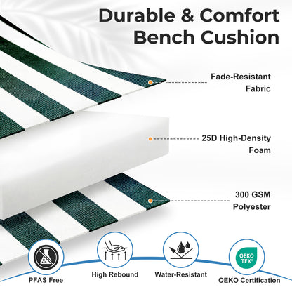 Outdoor 2-3 Seater Bench Cushion Set for Patio Swing and Bench, Green Stripe