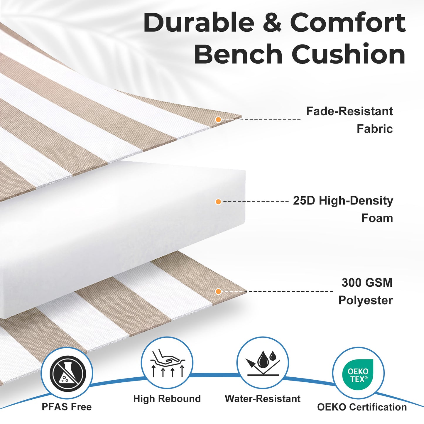 Outdoor 2-3 Seater Bench Cushion Set for Patio Swing and Bench, Beige Stripe