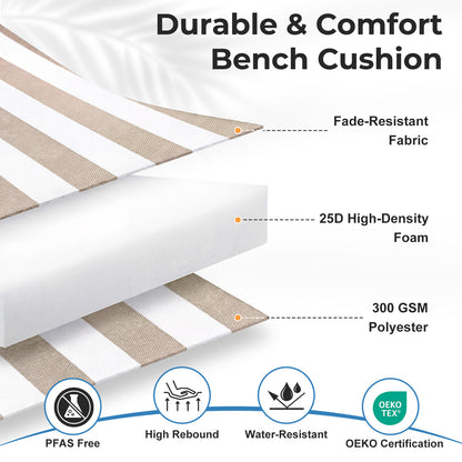 Outdoor 2-3 Seater Bench Cushion Set for Patio Swing and Bench, Beige Stripe