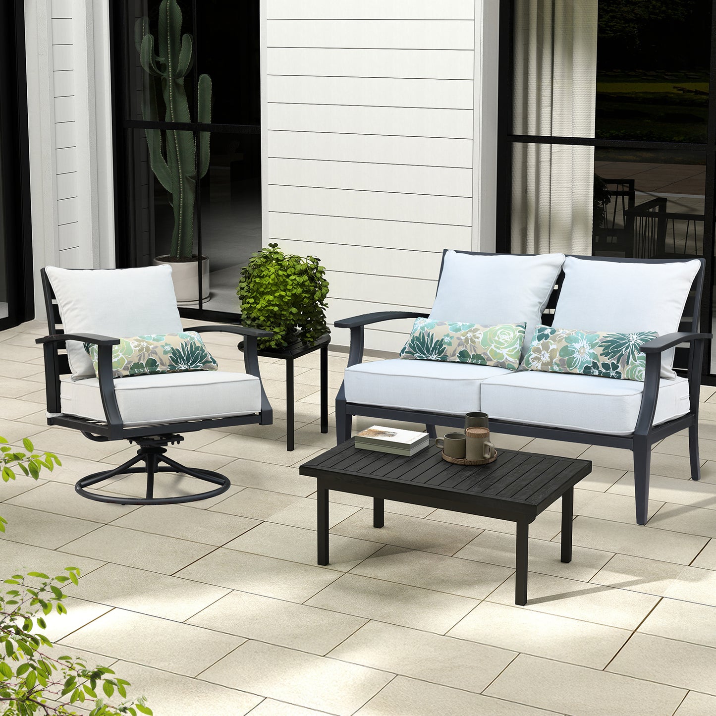 Patio Deep Chair Cushion, 2 Back 2 Seater 2 Pillow, Light Gray