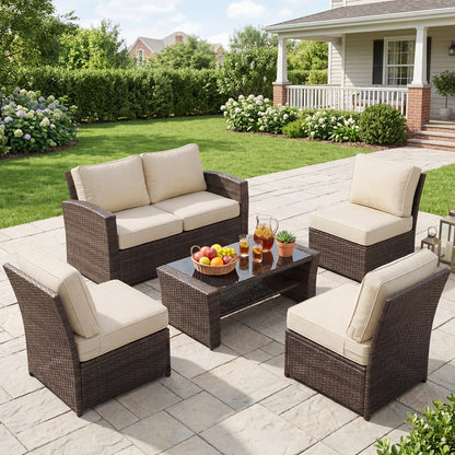 Premium Sunbrella Fabric Outdoor Patio Chair Cushions Set, Canvas Vellum