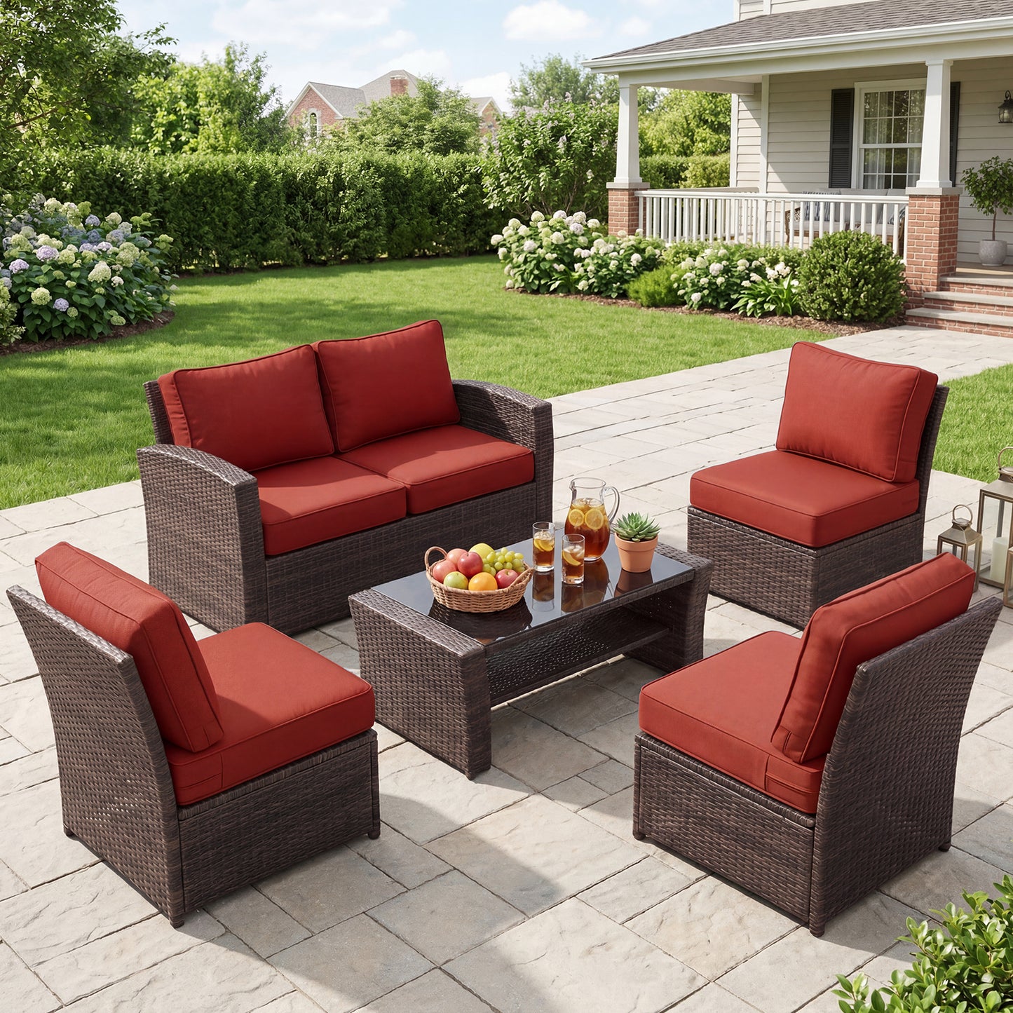 Premium Sunbrella Fabric Outdoor Patio Chair Cushions Set, Canvas Henna