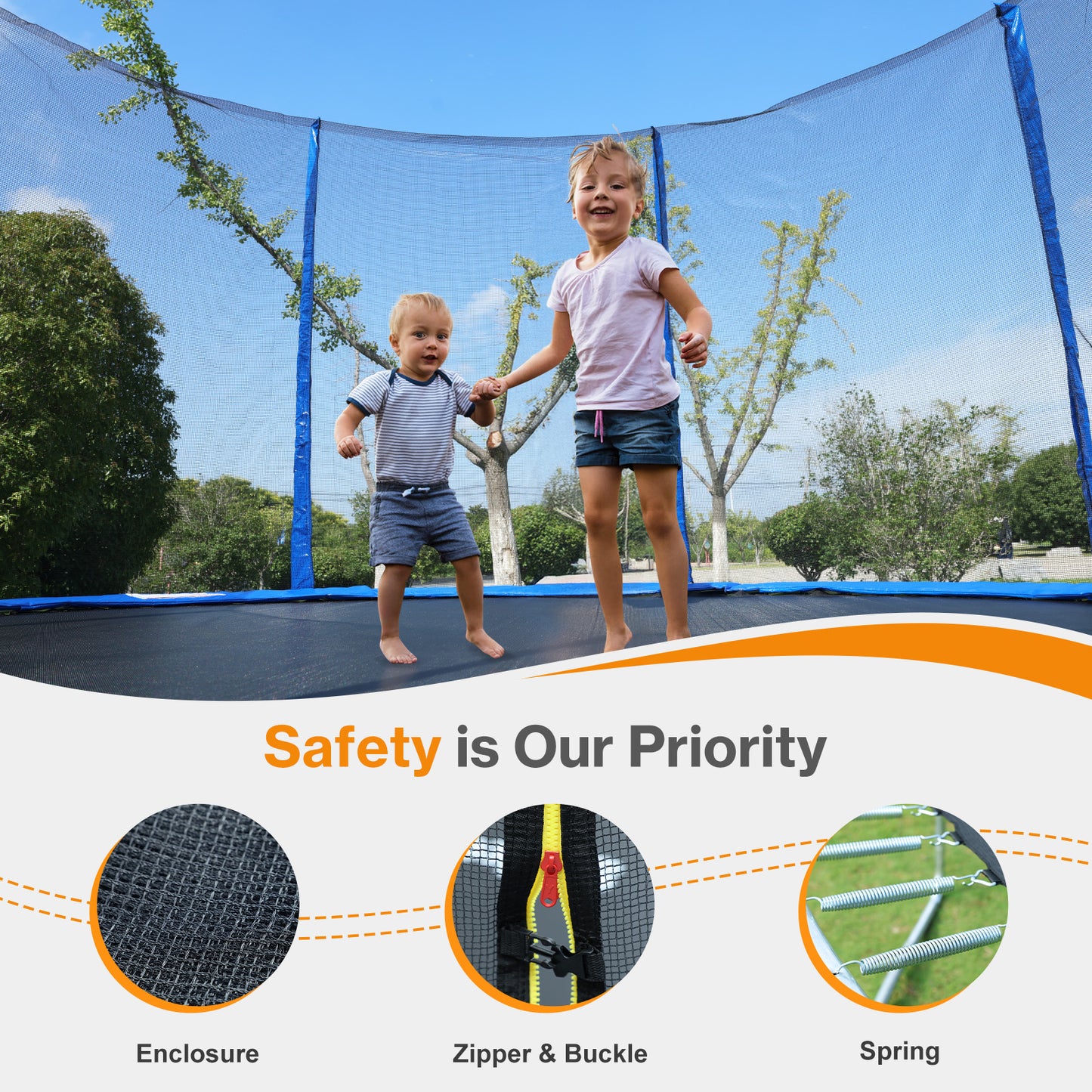 Outdoor Trampoline, Recreational Trampoline with Enclosure Outer-Safety Net and Ladder for Kids