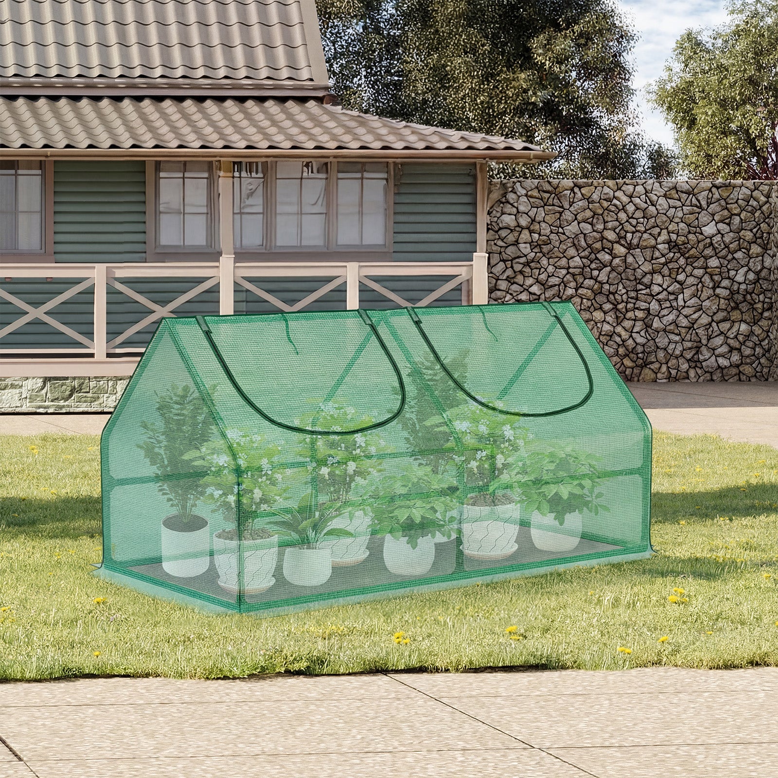 Portable Mini Greenhouse with Zipper Doors | Green