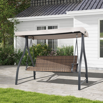 3-Seat Outdoor Rattan Patio Swing with Adjustable Canopy