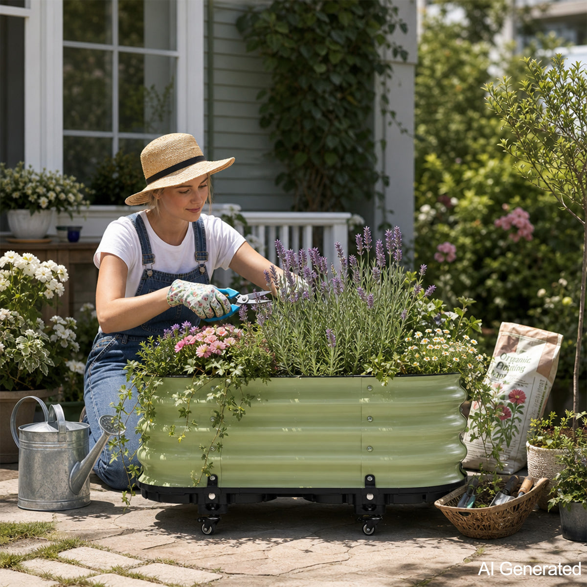 Rolling Raised Garden Bed, Self Watering Planter Box