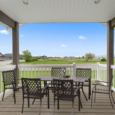 59x38 inch Patio Dining Table for 6 People, Metal Outdoor Table with Adjustable Umbrella Hole