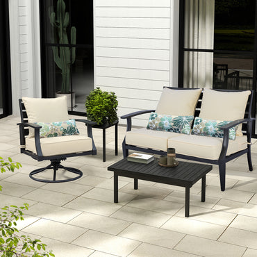 Patio Deep Chair Cushion, 2 Back 2 Seater 2 Pillow, Cream Yellow