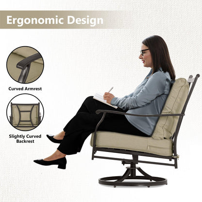 Outdoor Swivel Chair Set -  Two Chairs, One Glass Table, and Two Thick Cushions
