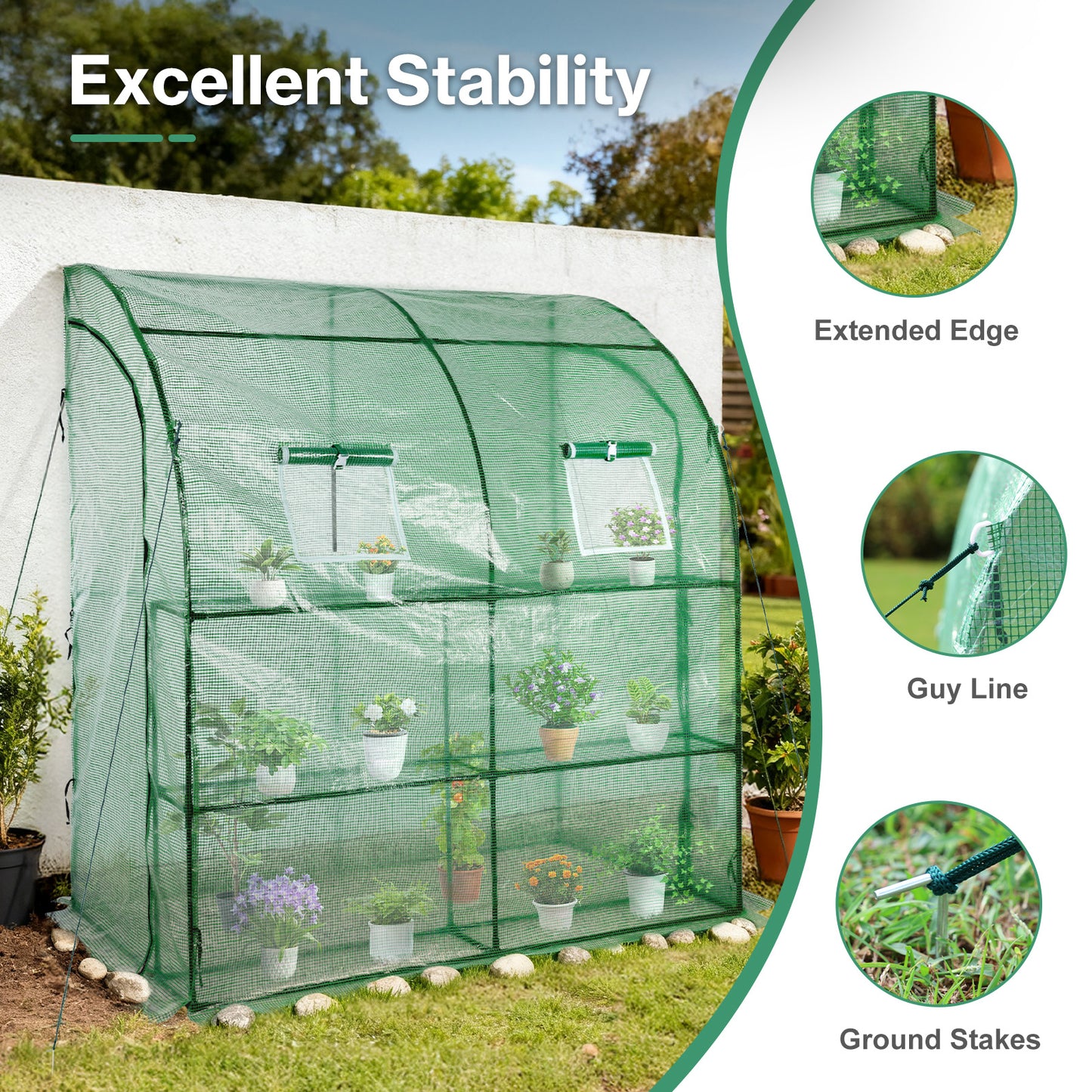 7x3x7 FT Lean to Greenhouse for Outdoors, Portable Walk-in Greenhouse - Aoodor 